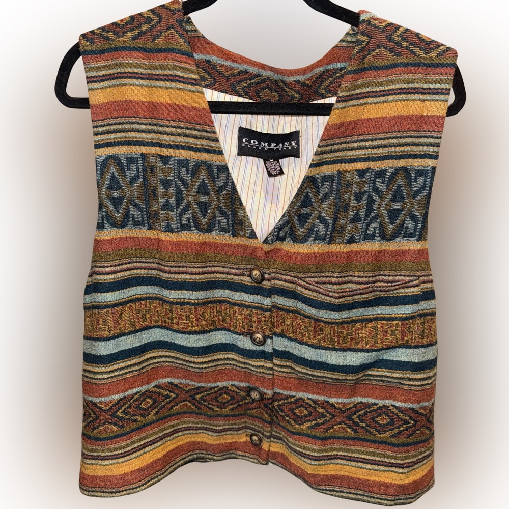 Vintage 90s Company Ellen Tracy Mohair Wool Blend Western Boho Textured Vest M